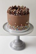 Chocolate Frosted Confetti Cake