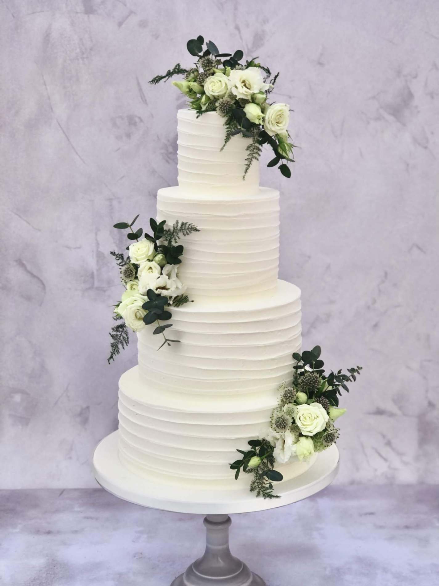 Textured Buttercream 4 Tier in Whites and Greens | Wedding Cakes