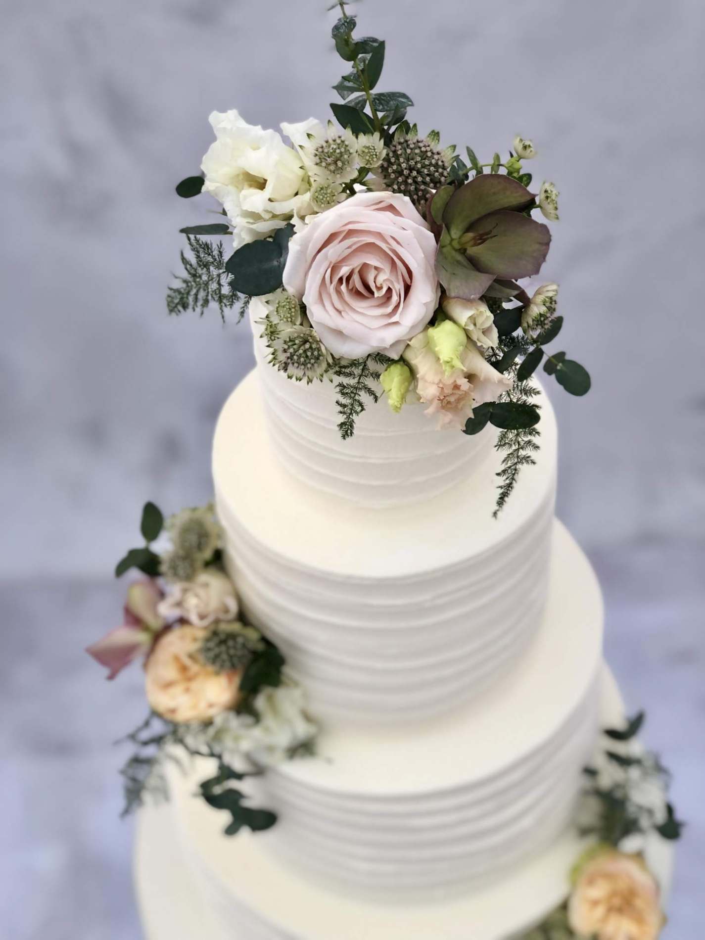 Textured Buttercream 4 Tier with Blush Flowers | Wedding Cakes