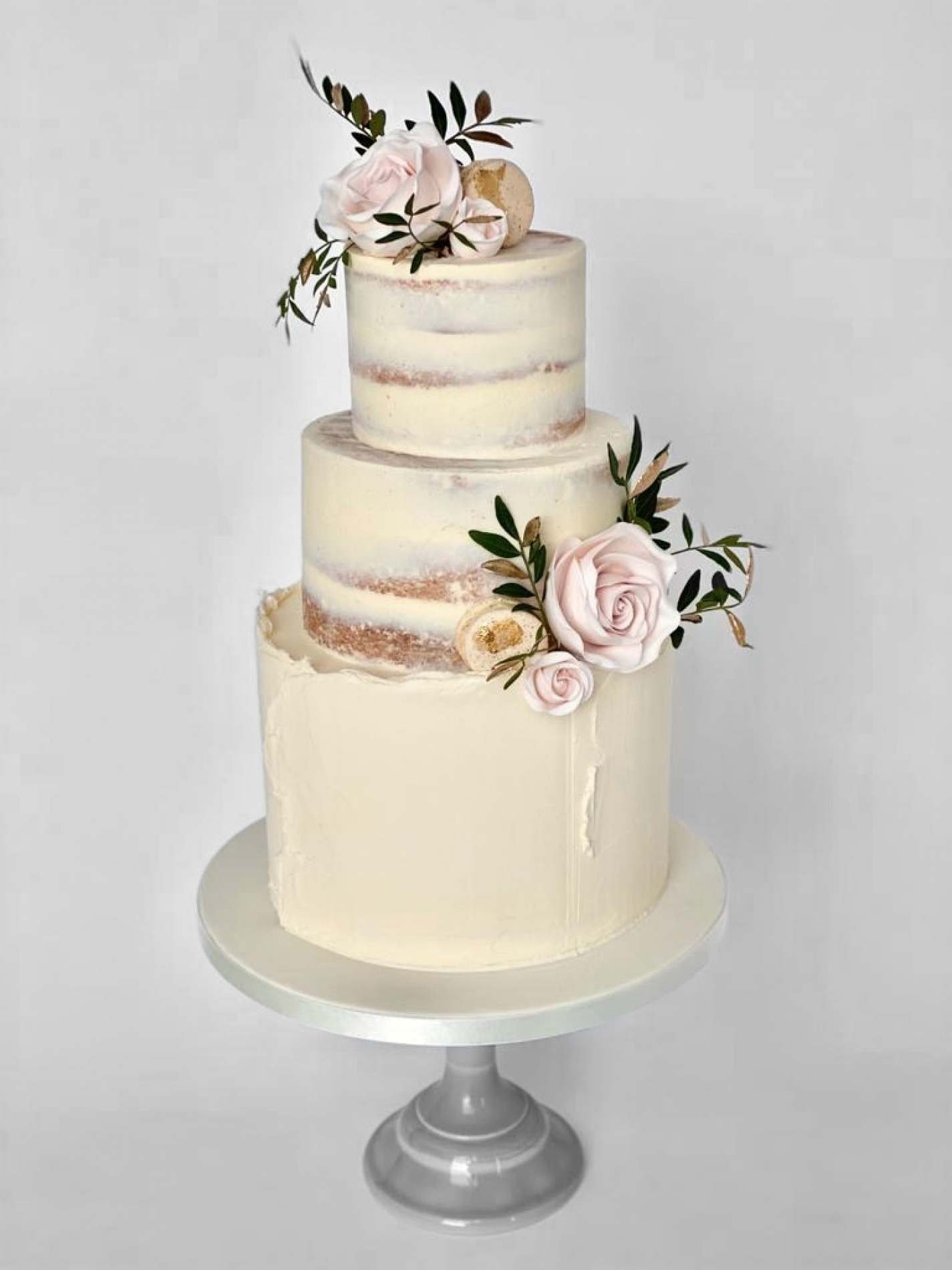 Arya Wedding Cake with Sugar Roses & Macarons | Wedding Cake