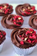 Vegan Chocolate Cupcakes with Raspberries & Edible Gold Leaf