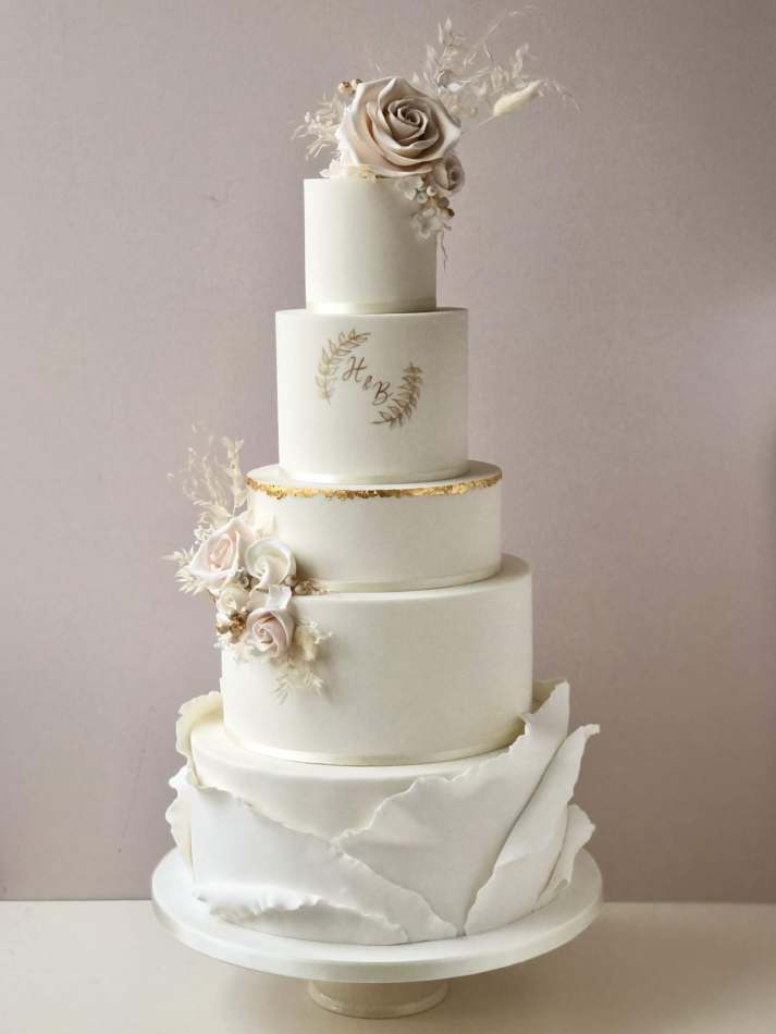 Bespoke Designer Wedding Cakes in Surrey | Rose & Eucalyptus Wedding Cake |  Little Boutique Bakery
