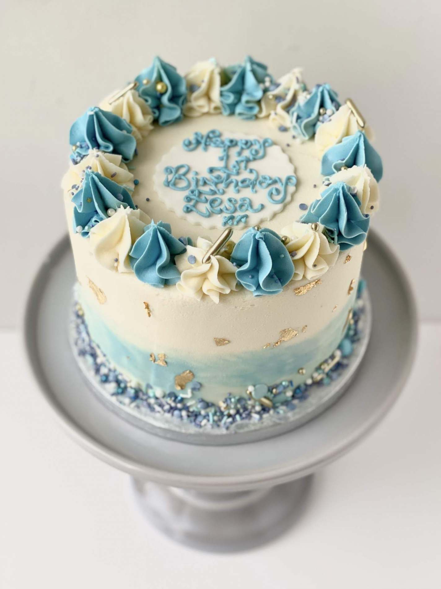 Blue and Gold Sprinkles Layer Cake | Birthdays