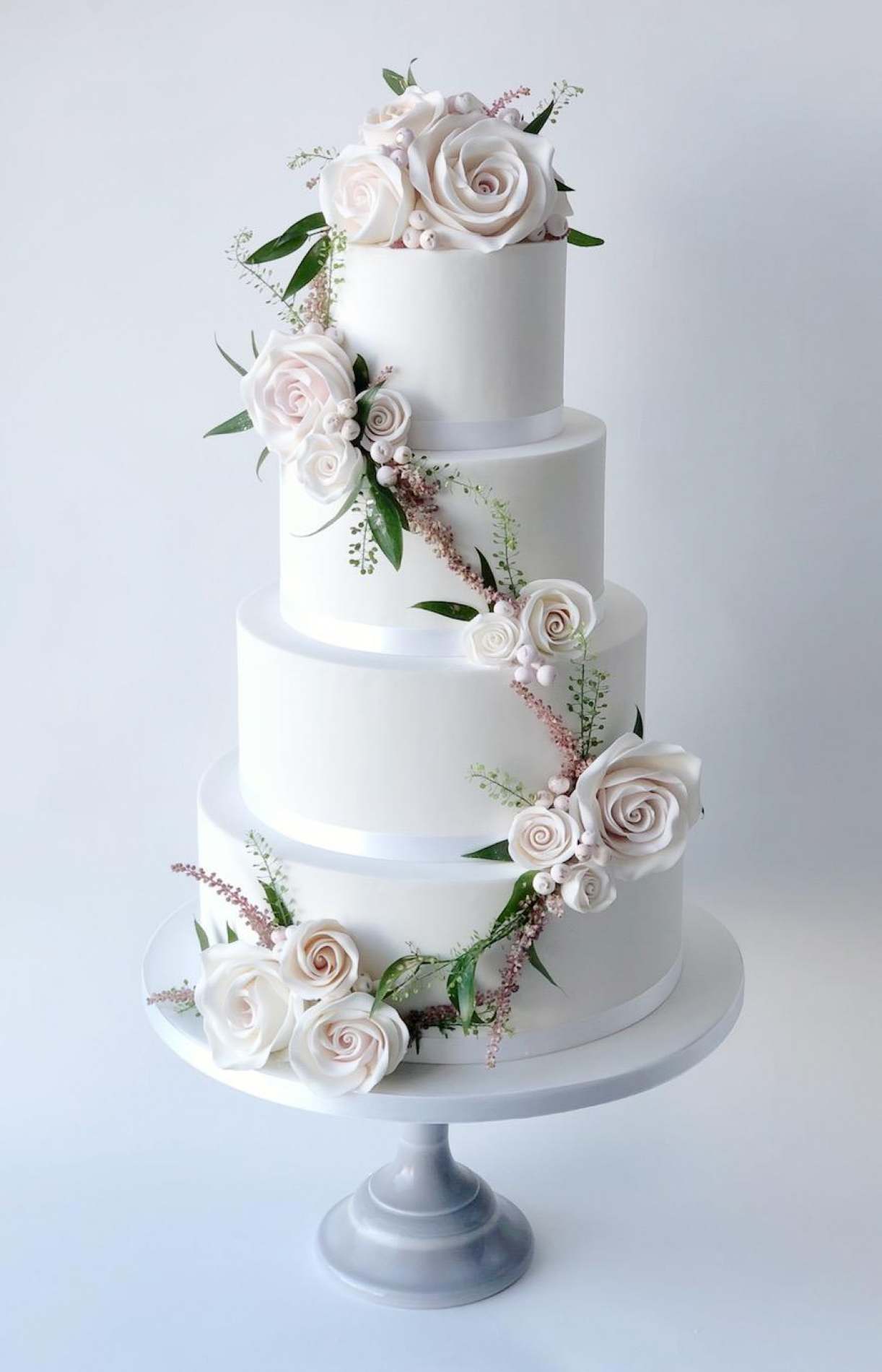 Blush Sugar Roses With Fresh Foliage Wedding Cakes 4924