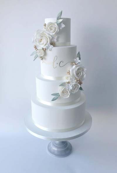 Laurie Rose with Gold Monogram | Wedding Cake